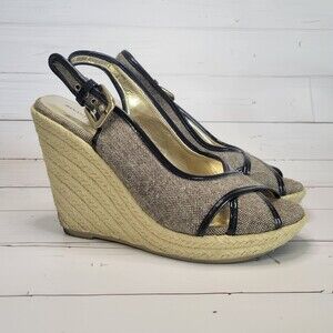 Banana Republic navy blue jute sling back peep toe wedge heels size 7